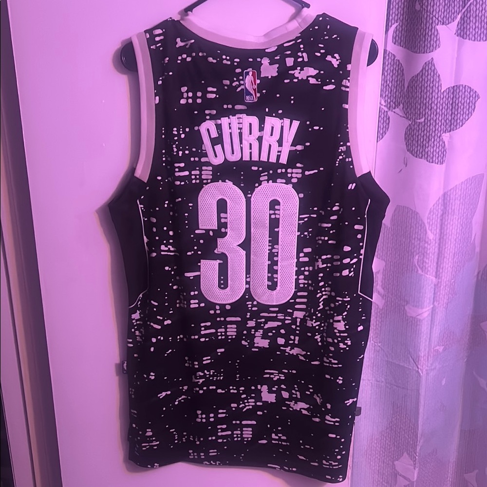Stephen Curry #30 Golden State Warriors Black and White Jersey size M